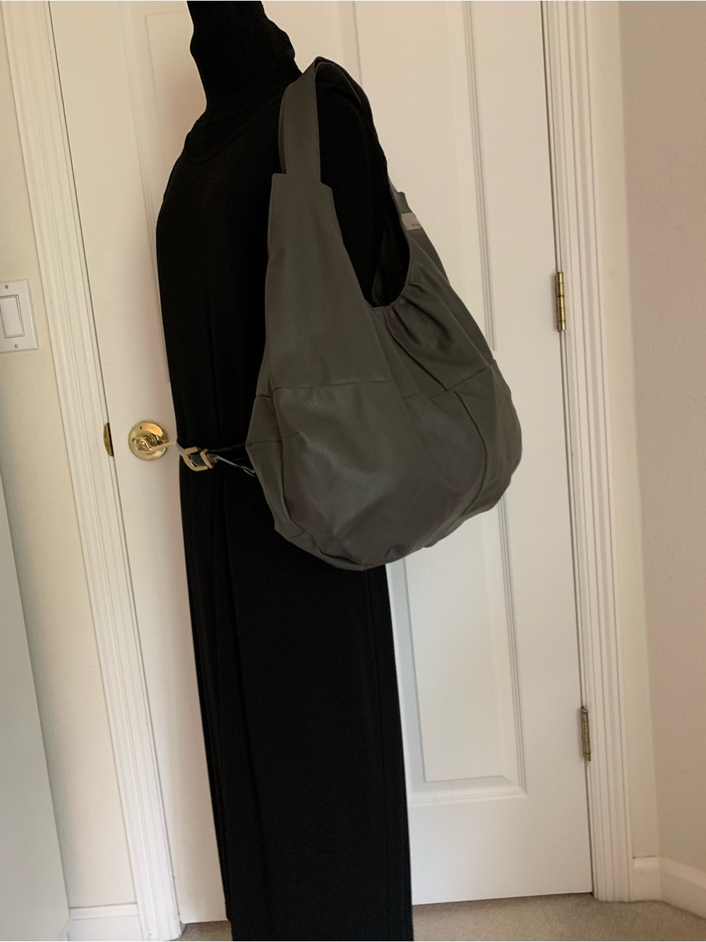 Soft Faux Leather Gray Slouchy Shoulder Hobo Bag